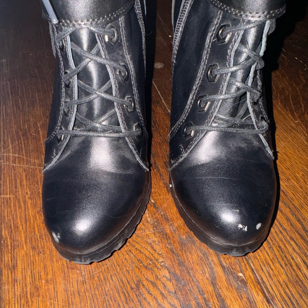 Black motorcycle high heel boots - Picture 4 of 4